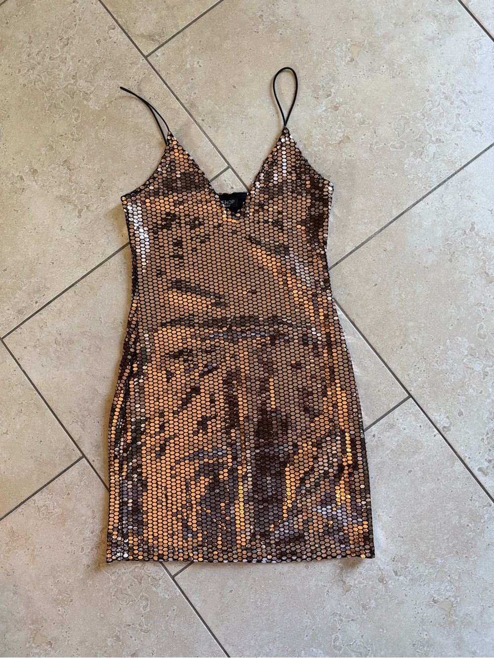 Top Shop Rosegold Metallic Sequin Mirrorball Mini Dress